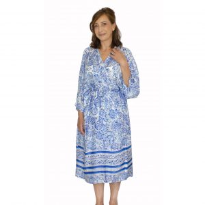 ABITO KIMONO ORIENTE blu e bianco MIDI E LUNGO